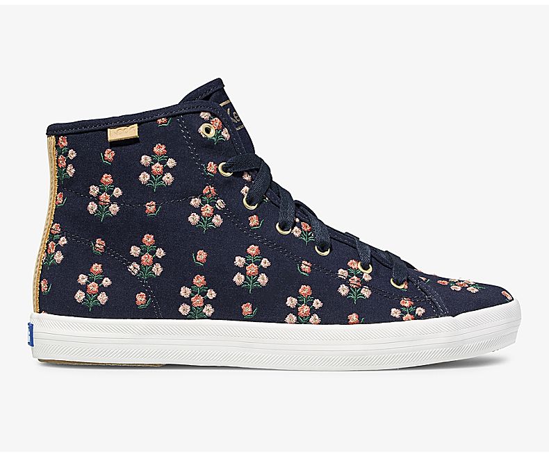 Keds Women's X Rifle Paper Co Kickstart Hi Posy Embroidered Navy Lace Up Shoes - QU9814305